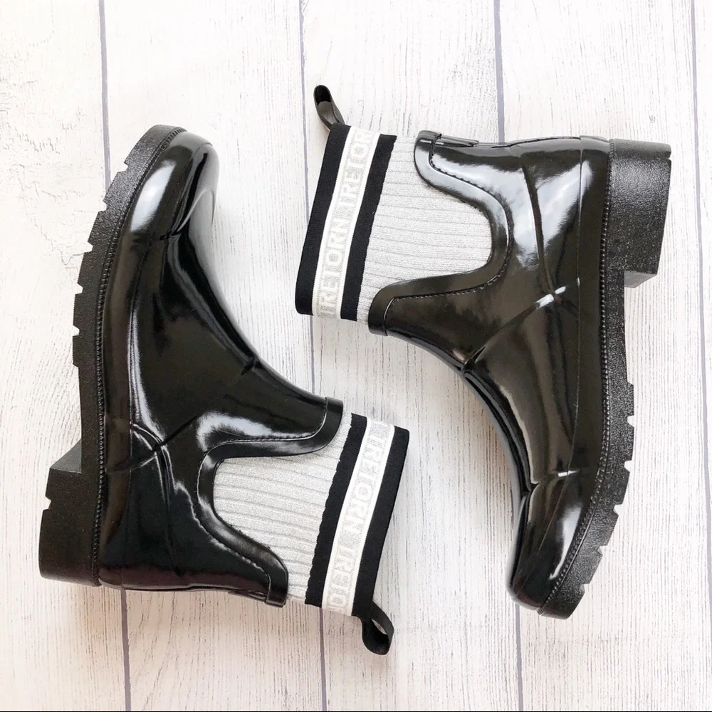 Tretorn Lia Metallic Sock‎ Black Rain Boot 6